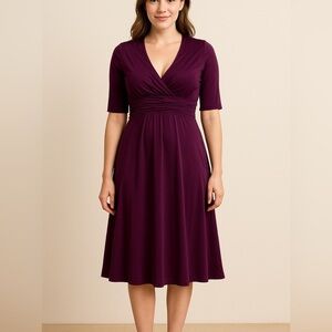 Evan Picone Purple A-Line Wrap Midi Dress